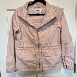Old Navy Women's Heavy Twill Jacket S Pink 100% Cotton Drawstring Waist Full Zip